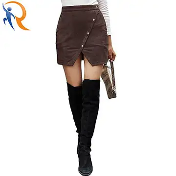 2024 Fashion Summer Women's Faux Suede High Waist Button A-Line Mini Pencil Skirt 1