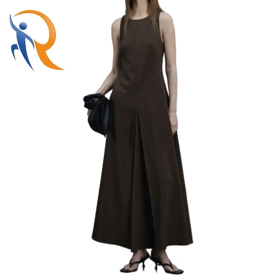 Commuter Suit Ffabric Elegant A-line silhouette Pleated Round Neck Cross Back Sleeveless Fashion Dress 1
