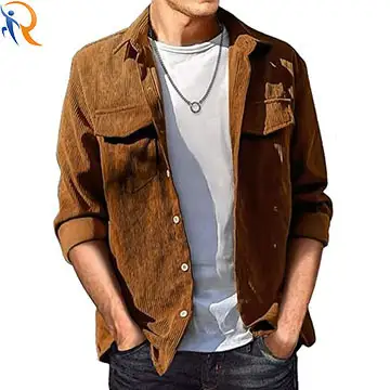 Men's Fashion Corduroy Button Down Shirts Casual Long Sleeve Shacket Jacket with Flap Pockets 1