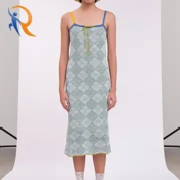 Comfortable texture Knit Dress Argyle Midi Dress with Diamond Pattern 1