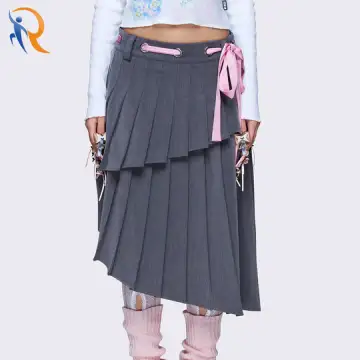 Chic and fashion Style  Bella Grey Pleated Asymmetrical Skirt 1