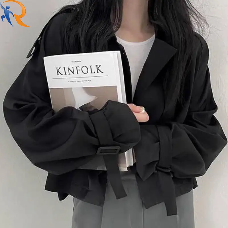 Maillard Personality Scropped  Spring Autumn Loose jacket Casual Slimming Blouse 1