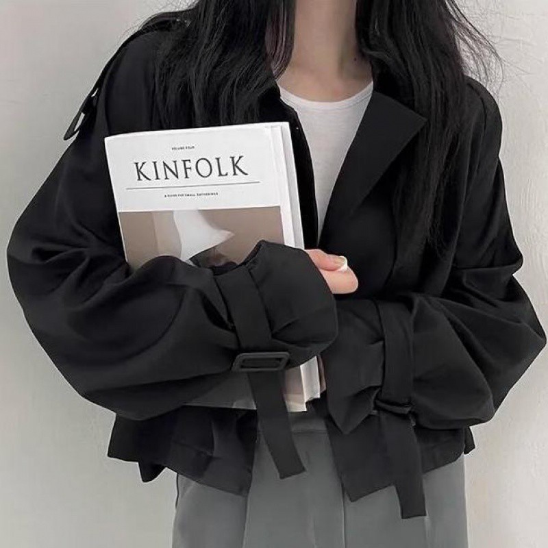 Maillard Personality Scropped  Spring Autumn Loose jacket Casual Slimming Blouse 2