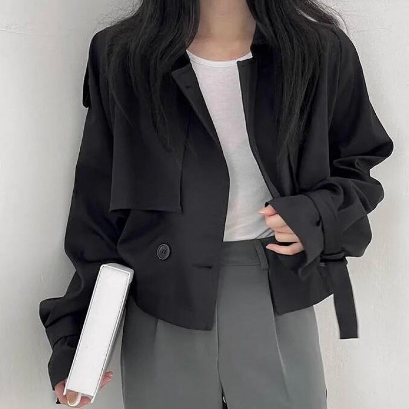 Maillard Personality Scropped  Spring Autumn Loose jacket Casual Slimming Blouse 3