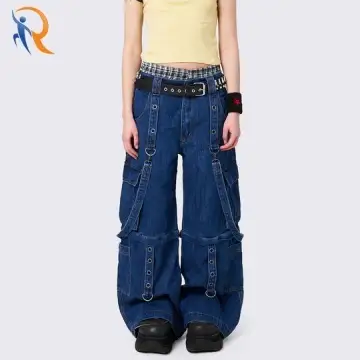 Y2K Punk Style ثلاثة ألوان جينز كارجو عالي الجودة 1