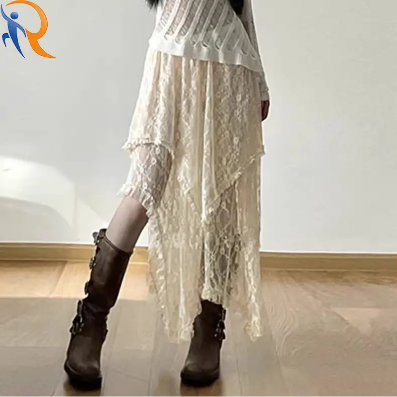 New Style lace skirt design sense of irregular hem long skirt holiday style ins skirt 1