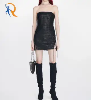 Strapless mini dress crafted in soft lambskin leather with etched snakeskin motif 1