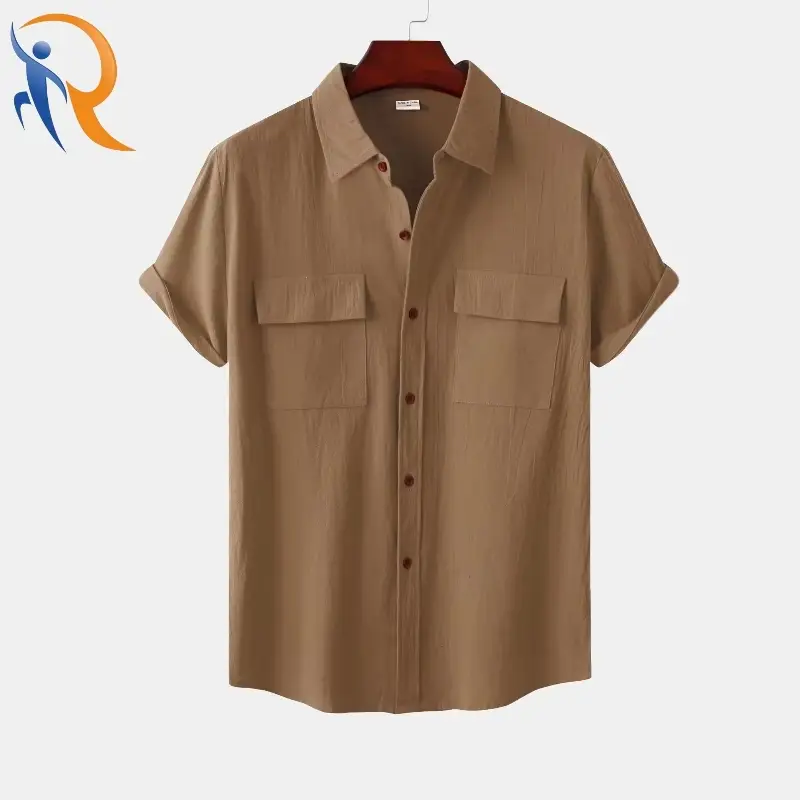 Summer Solid Color Men's Short-sleeve Casual Cotton Shirts 1