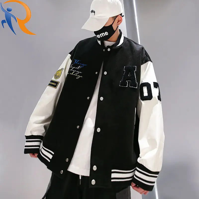 Men's Spring Fall High Street Oversize Fleece Printed Bear Jacket Jacket Baseball Uniform 1