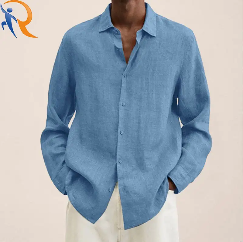 Men's autumn new cotton linen shirt casual fashion large size 1