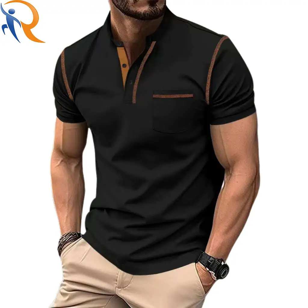 New Spring Autumn Men's Short Sleeve T-shirt Solid Color Quick Drying Leisure Polo Shirt 1