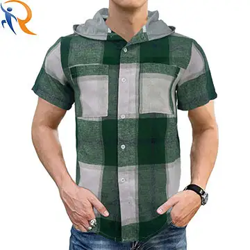 New Men's Classic Short-sleeved Plaid Shirt Casual hooded Business Plaid Shirt 1