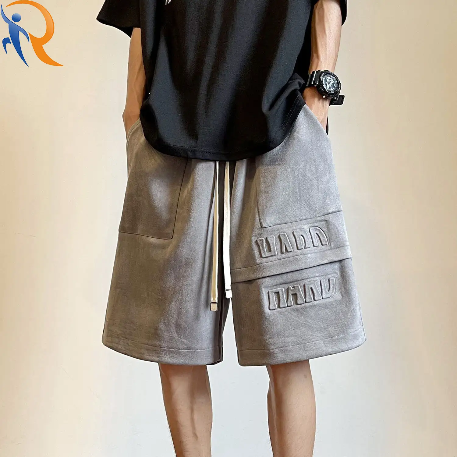 Pound Suede Shorts Embossed Men's Summer Plus Size High Street Patchwork Athleisure Five Quarter Medium Pants 1