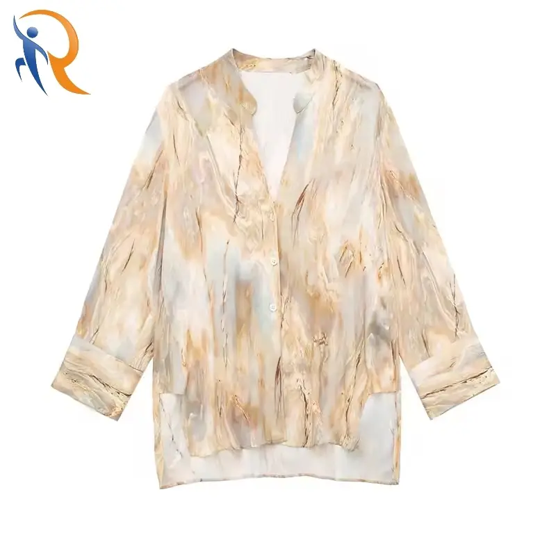 Fashion Asymmetric Tie-Dye Blouse Long Sleeve Mandarin Collar Chic shirt 1