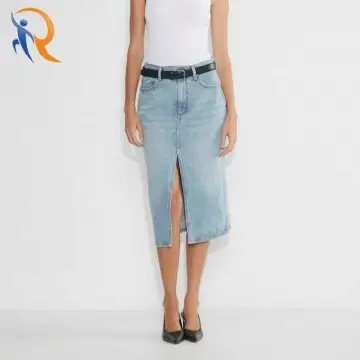 the '90s halle denim skirt High-rise denim midi skirt 1