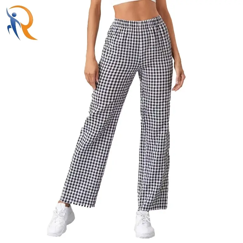 Autumn Casual Loose Straight Leg Plaid Pants 1