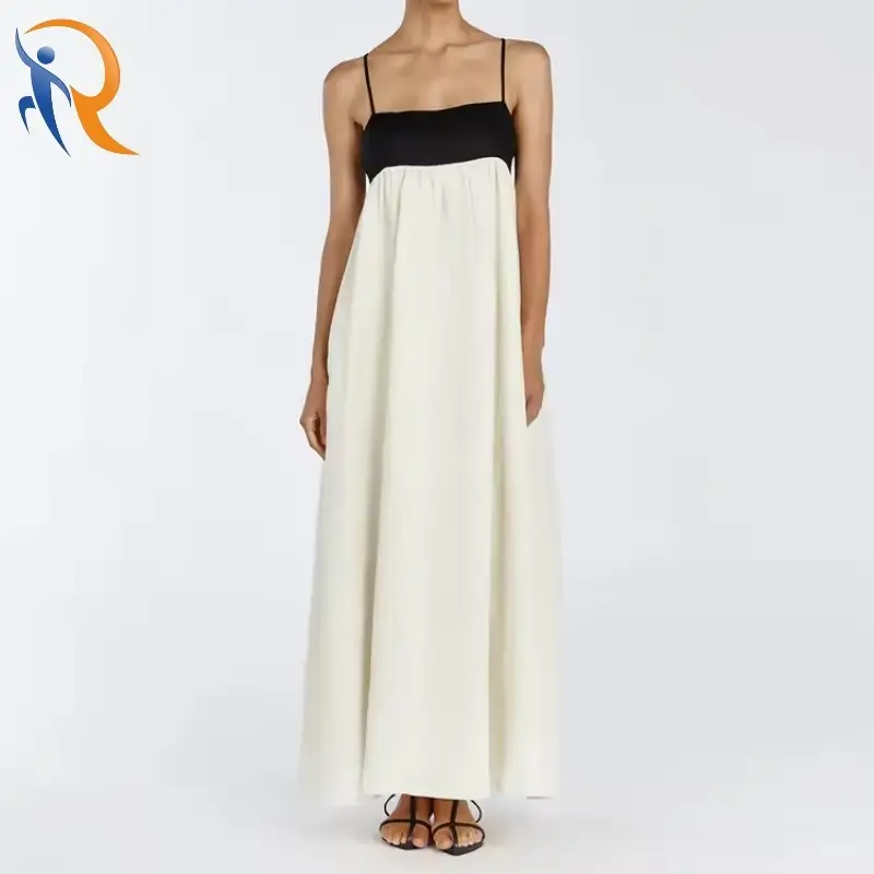 Summer Chic Spaghetti Strap Square Neck Sleeveless Maxi Slip Dresses 1