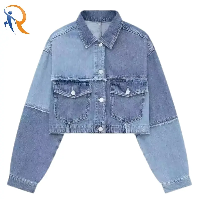 Autumn Casual Long Sleeve Patchwork Crop Top Denim Jacket 1