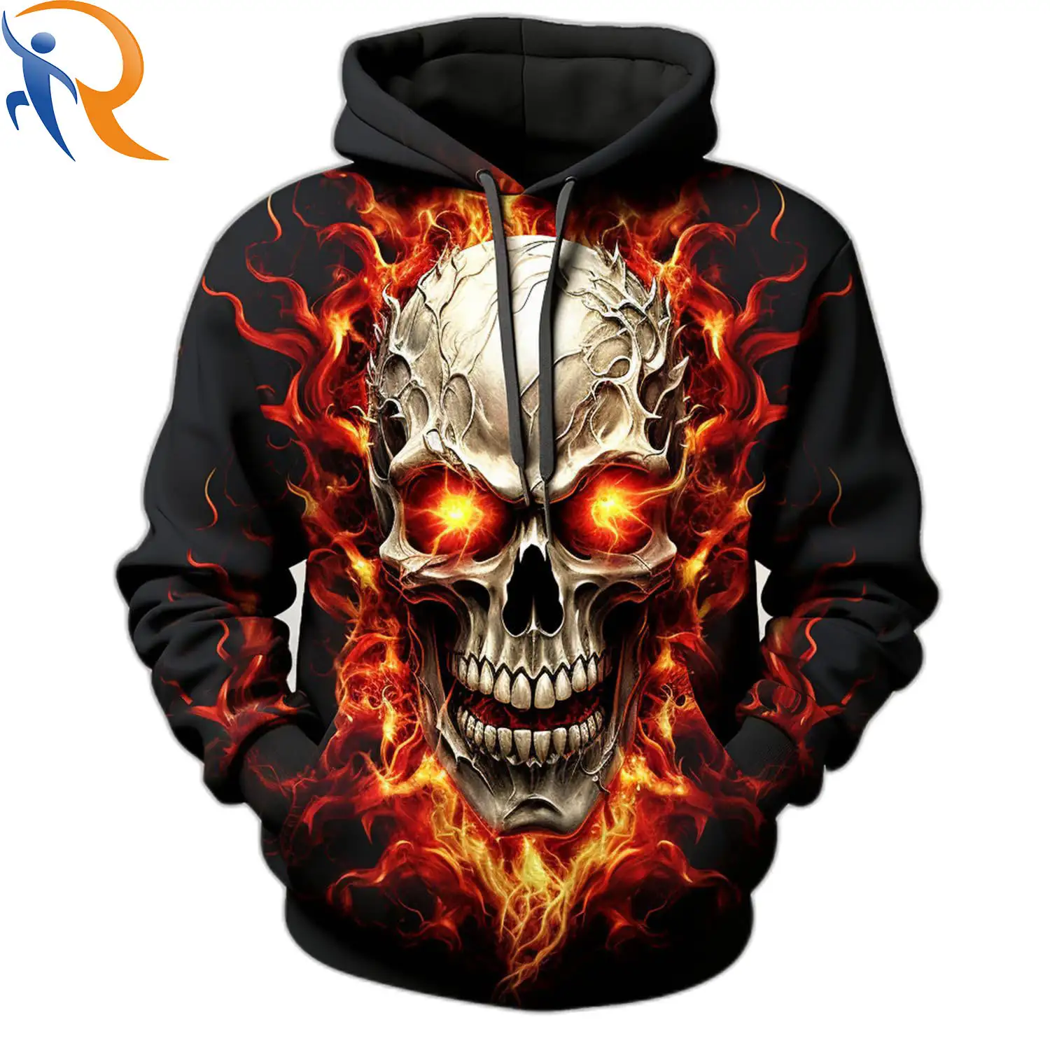Spring  autumn new 3D digital print flame skull loose men's hoodie series 2 1