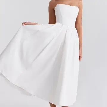 White Strapless Midi Sundress strapless corseted bodice 1
