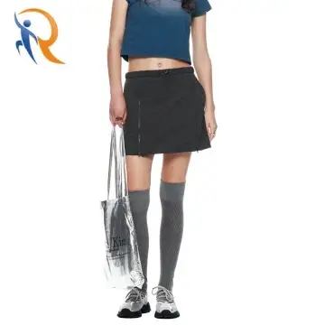 DOUBLE ZIPPER POINT BANDING MINI SKIRT IN CHARCOAL 1
