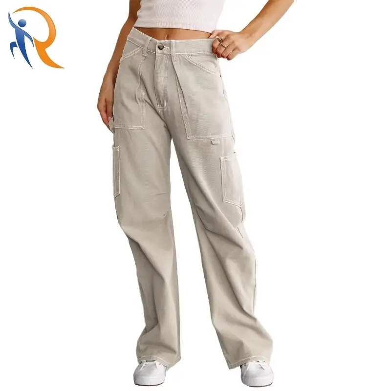 Women Casual Vintage High Waist Straight Leg Denim Pants 1
