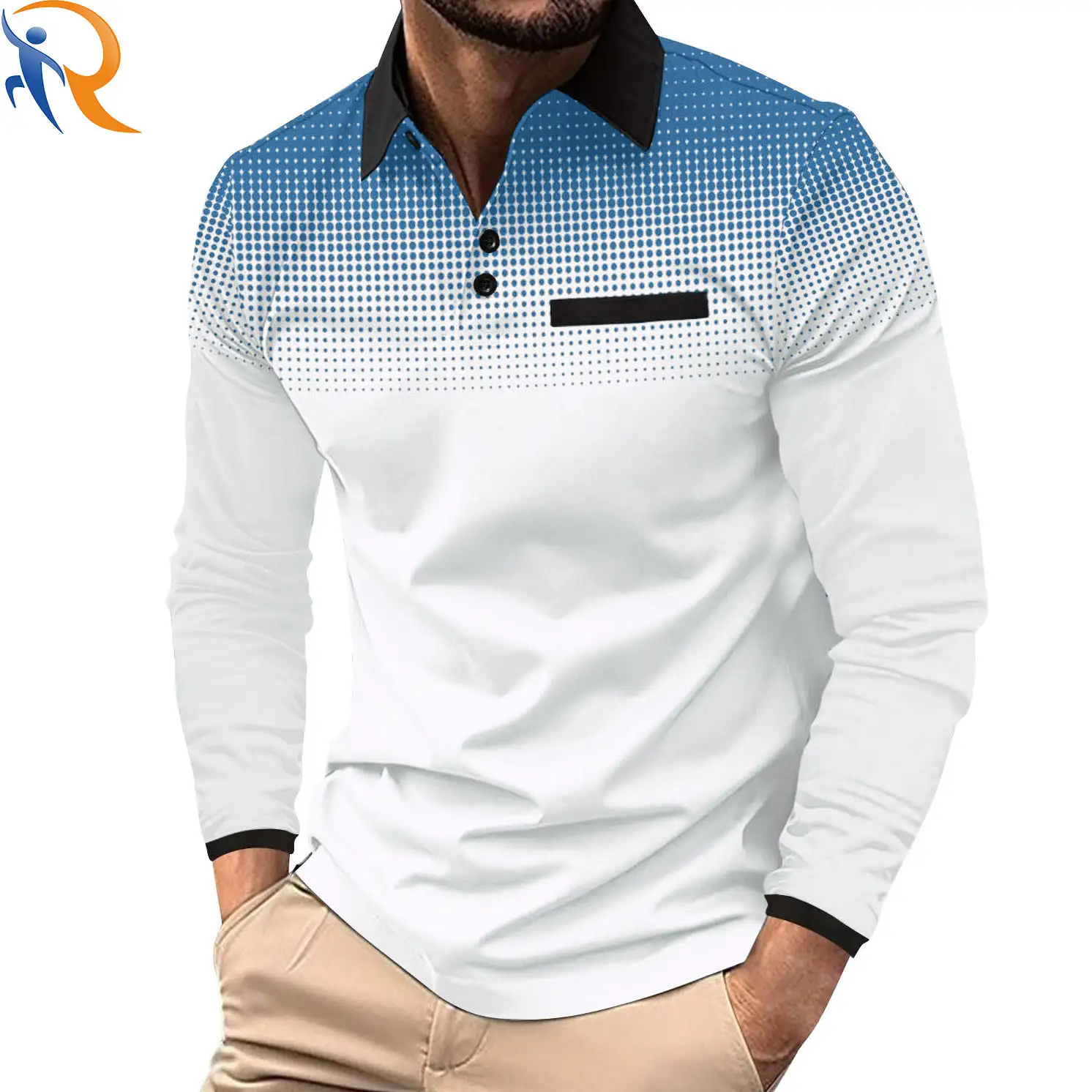Men's long-sleeved POLO shirt printed polka dot lapel blazer 1