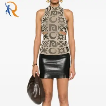 Maraj tank top ribbed knit patterned jacquard cut-out detailing 1