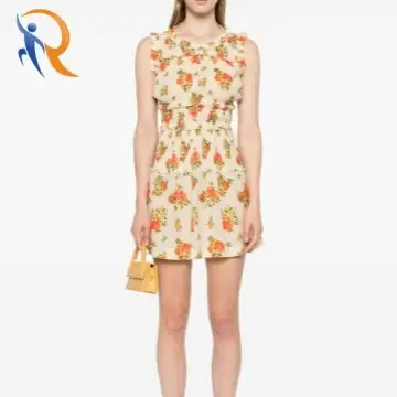 Martha floral-print mini dress round neck sleeveless smocked waist 1