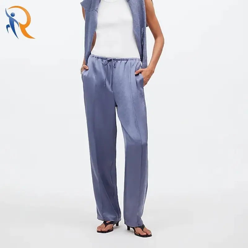 Luxury Loose Low Waist Drawstring Silk Casual Pants 1