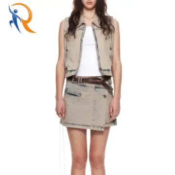 PLEATS WRAP DENIM MINI SKIRT IN BEIGE 1