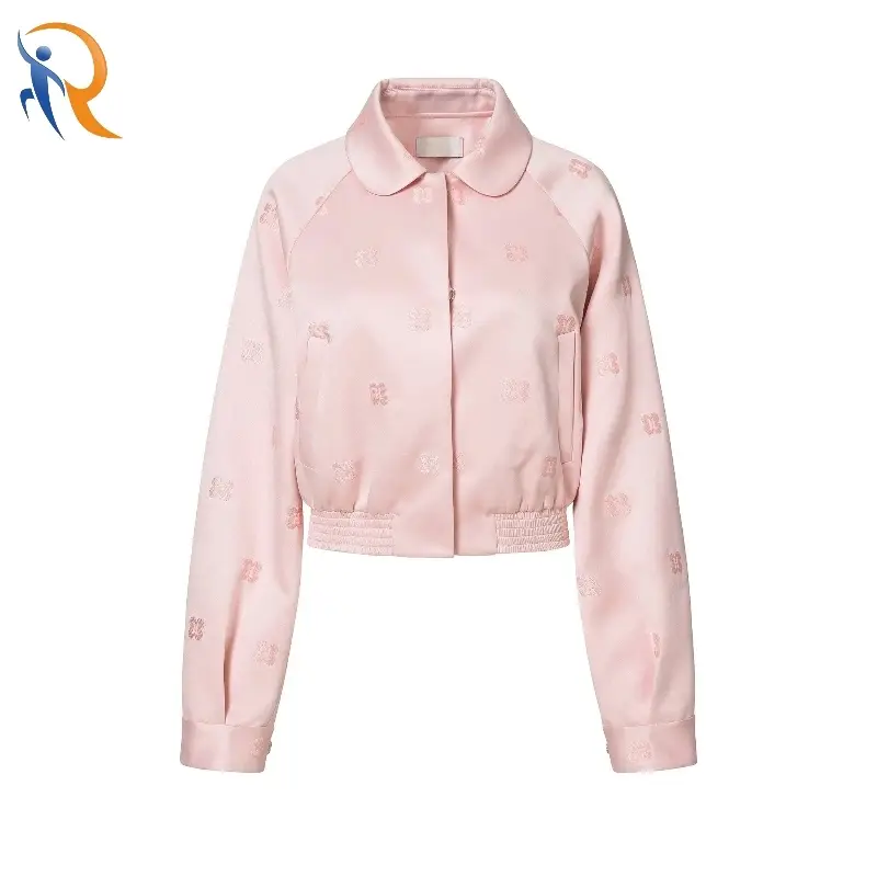Pink Turn Down Collar Raglan Sleeve Embroidery Jacket 1