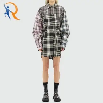 Tartan wool shirt dress Oversize fit Classic collar front buttoning 1