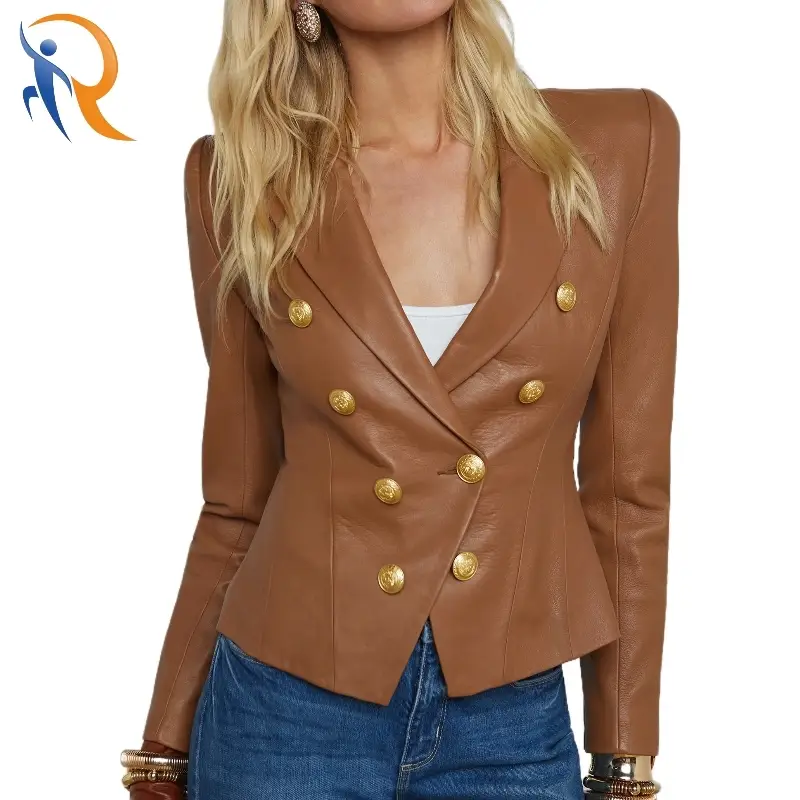 Fashion Slim Fit Shoulder Pad Leather Jacket 1