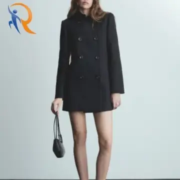 معطف مزدوج الصدر بتصميم متوسط ​​وياقة واقفة 1