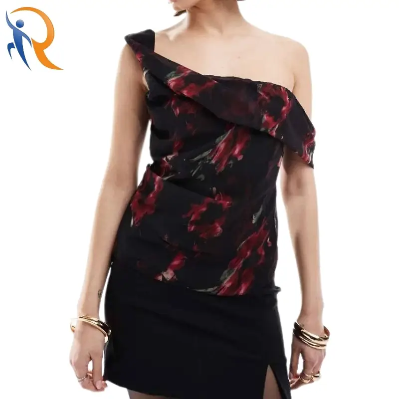 Elegent One Shoulder Floral Printing Top 1
