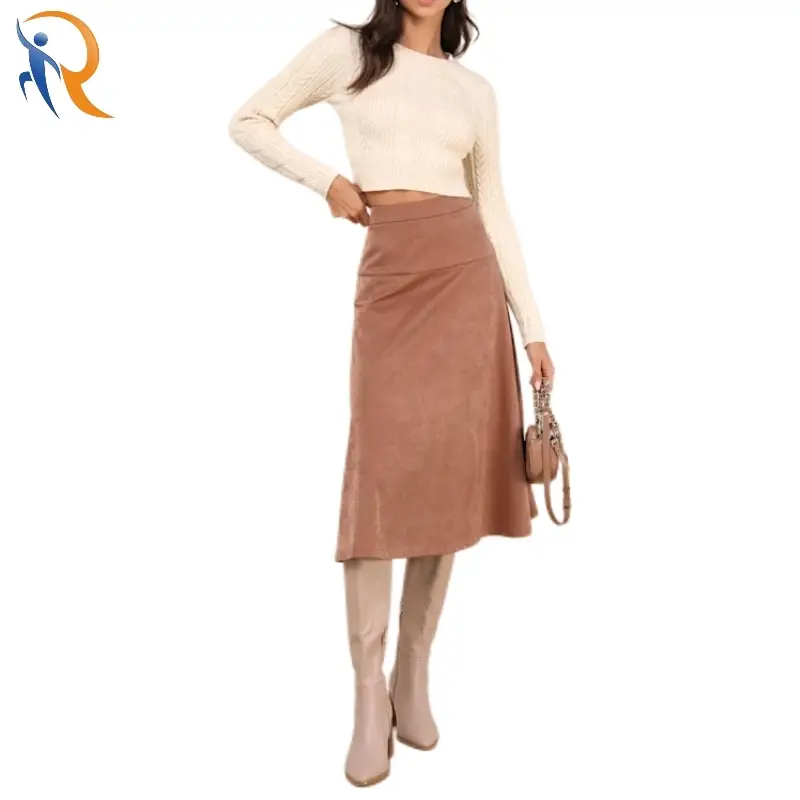 Suede High-Waisted Midi Skirt 1
