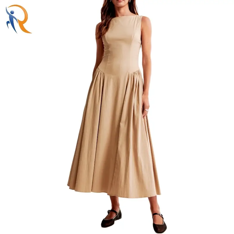Backless Drop-Waist Pleated Midi Dress 1