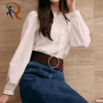 High Neck Frill Blouse - White 1