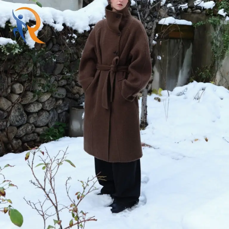 Alpaca Wool Handmade Turtleneck Coat in Brown 1