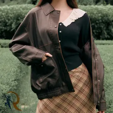 Vintage Leather Blouson Jacket - Brown 1