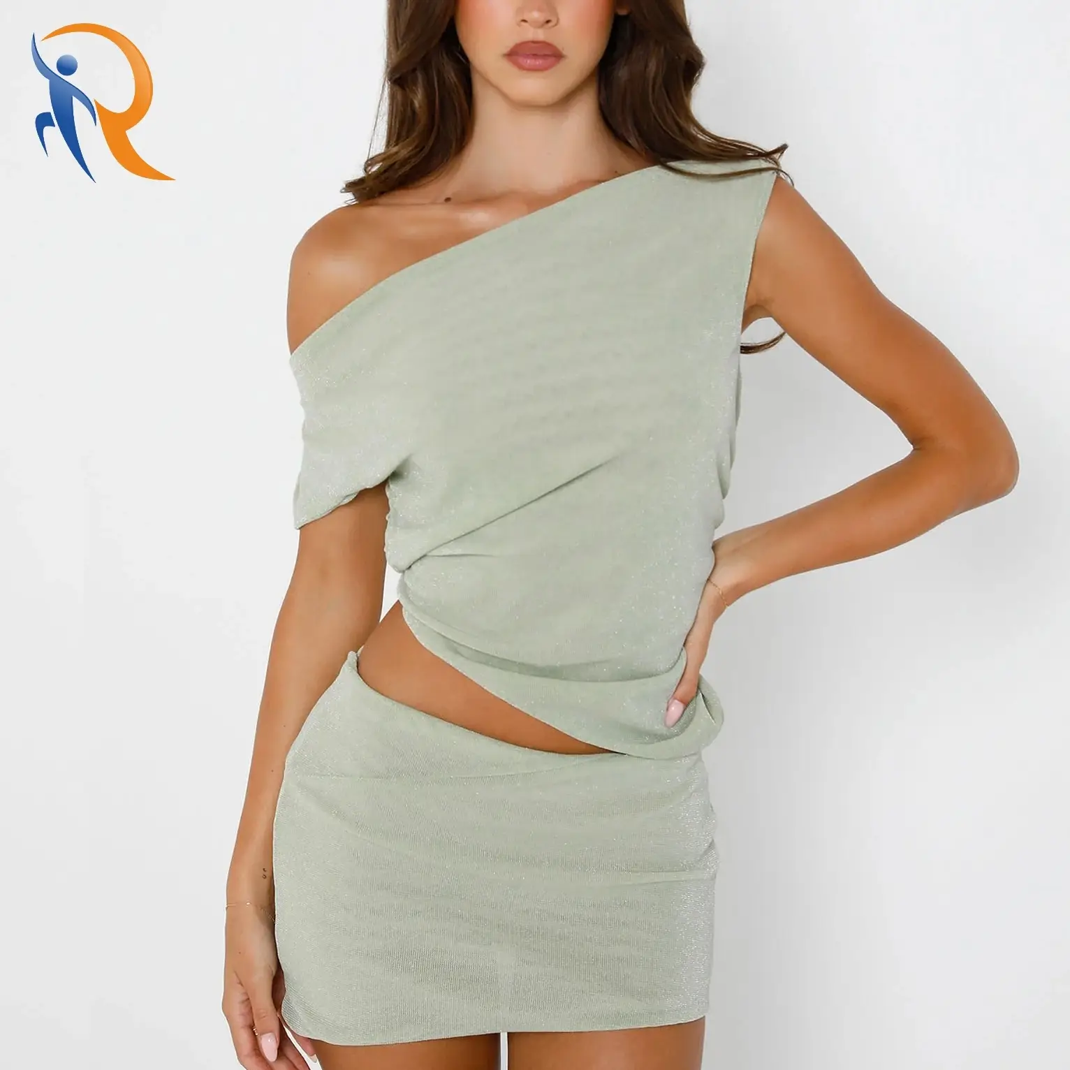 Elegant One-Shoulder Textured Shimmer Jersey Top 1