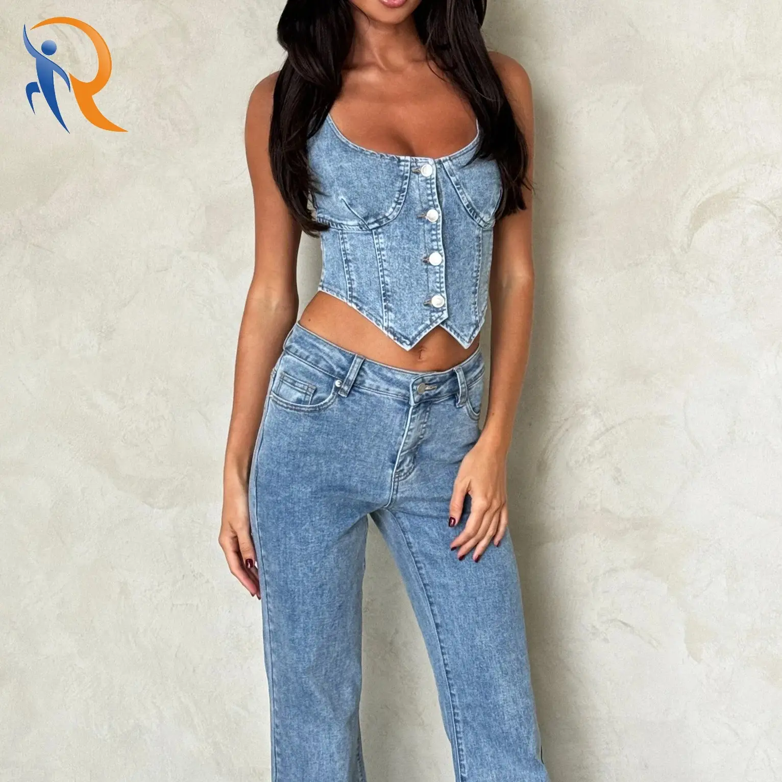 Light blue denim vest top 1
