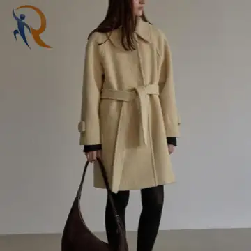 Raglan boucle mid-length coat - Buttery beige 1