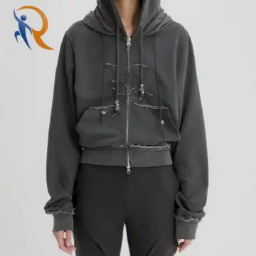 Layered Zip Hoodie gret vintage wash 1