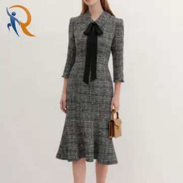 Bethany Stand Collar Mermaid Tweed Long Dress 1