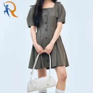 Square Neck Ribbon Checkered Mini Dress [BROWN] 1
