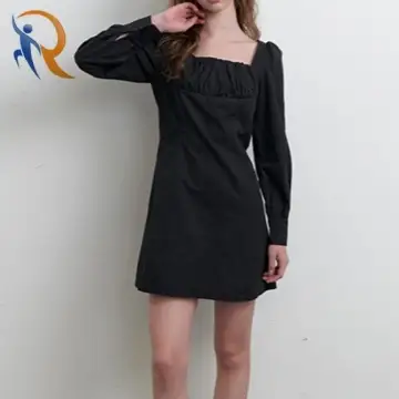 long-lasting creation bust shirring dress - black 1