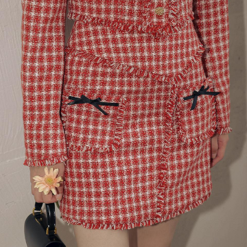 Red houndstooth short skirt 3