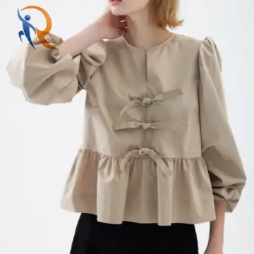 Julie Puff Long Sleeve Blouse - Beige 1